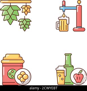 Beer drink RGB color icons set Stock Vector