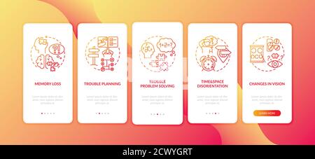 Early signs of dementia red gradient onboarding mobile app page screen with concepts Stock Vector