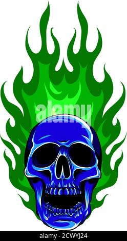 Graphic Skull Vector Image Template with Flames Stock Vector