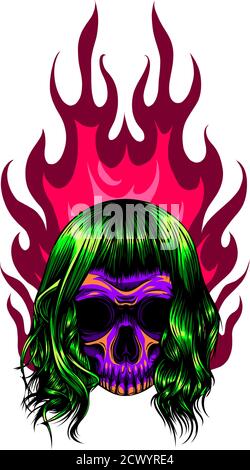 Graphic Skull Vector Image Template with Flames Stock Vector