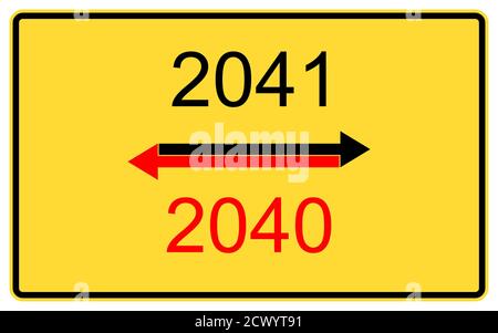 2041,2040 new year. 2041,2040 new year on a yellow road billboard. Stock Photo