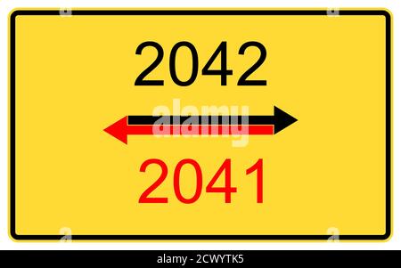 2041,2042 new year. 2041,2042 new year on a yellow road billboard. Stock Photo