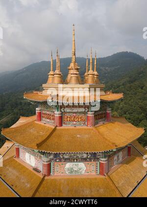 George Town, Penang/Malaysia - Jun 26 2019: Aerial view roof top Kuan Yin Goddess of Mercy Pavilion in Kek Lok Si Temple. Stock Photo