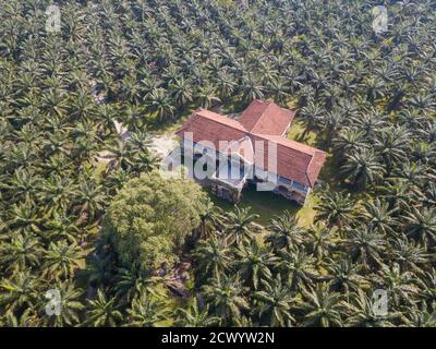 Nibong Tebal, Penang/Malaysia - Jun 27 2019: Aerial view 99 doors mansion surrounded by oil palm at Nibong Tebal. Stock Photo