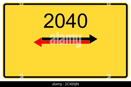 2040 new year. 2040 new year on a yellow road billboard. Stock Photo