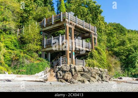 A scene of wooden shoreline stairs in Normandy Park, Washington. Stock Photo