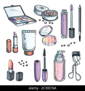 drawing of makeup products