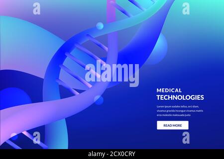Abstract 3d DNA blue background. Vector illustration. Medical technology, biotechnology, science research concept. Stock Vector