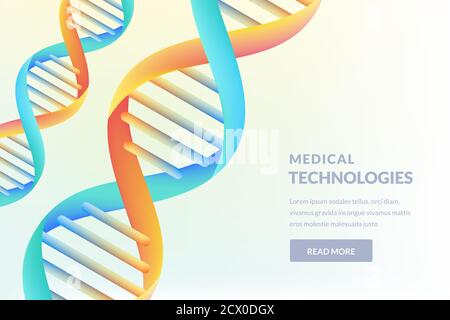 Multicolor 3d gradient DNA isolated on white background. Medical technology, biotechnology, science research concept. Vector abstract illustration. Stock Vector