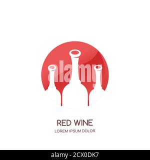 Wine bottles in circle negative space. Emblem or logo concept. Vector label design template for bar, alcohol menu or winery Stock Vector