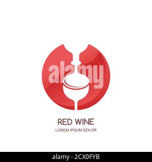 Wine bottle and glass. Emblem or logo concept. Vector circle negative space icon. Bar or winery label design template. Stock Vector