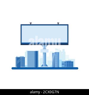 Street advertising concept. White blank billboard on cityscape background. Vector flat illustration. Stock Vector
