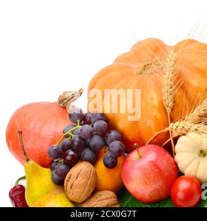 Fruits and vegetables isolated on a white background. Free space for text. Stock Photo