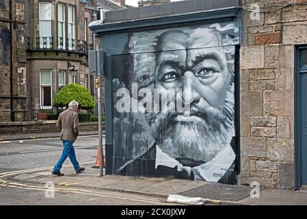 Portrait of Frederick Douglass (1818-95), the American social reformer, abolitionist and statesman by Ross Blair on a wall in Edinburgh. Stock Photo