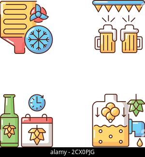 Brewery production RGB color icons set Stock Vector
