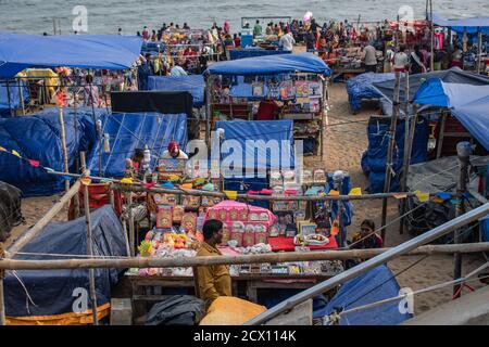 Puri, India - February 3, 2020: Unidentified people attends a market at Puri Beach on February 3, 2020 in Puri, India Stock Photo