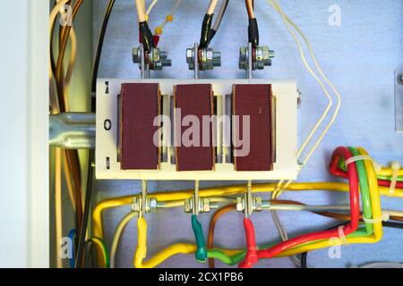 Manual toggle switch for electricity supply. Stock Photo