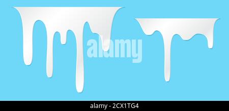 White melt drips or liquid sauce and milk drops. White liquid or melted chocolate drips, milk current paint Stock Vector