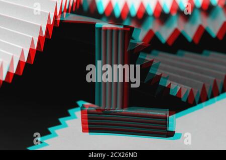 Modern multicolored composition of bars of clay and fans of cardboard. Stylish geometric concept. Glitch effect Stock Photo