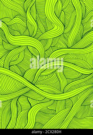 Juicy light green doodle style colorful abstract crazy waves background Stock Vector