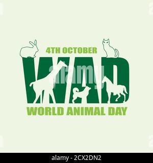 World Animal Day poster, 4th October, wildlife silhouette banner, vector illustration Stock Vector