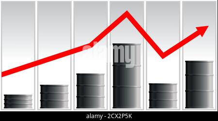 The concept of the oil crisis. The fall in oil prices, fuel. The red line of the chart goes down. Barrel schedule. Stock Vector