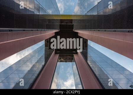 Carillon in Berlin's Tiergarten, taken directly from below in landscape format Stock Photo