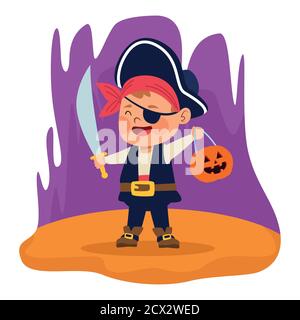 cute little boy dressed as a pirate character vector illustration design Stock Vector