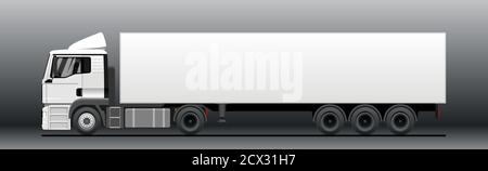 Vector Truck, Lorry, Semitrailer, Side view. White Blank Template truck, Semi-trailer For Advertising. Freight Transportation. Modern Flat Vector Illu Stock Vector