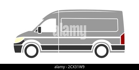 Vector icon van side view on white background. Van side view trendy icons; van side view vector illustration. Vector transport icon. Stock Vector