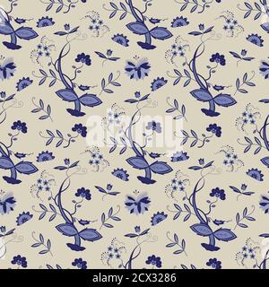 seamless pattern with blue flowers Stock Vector