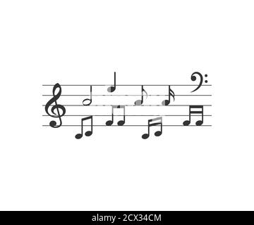 Music notes symbols set, staves and note lines.. Vector illustration, flat design. Stock Vector