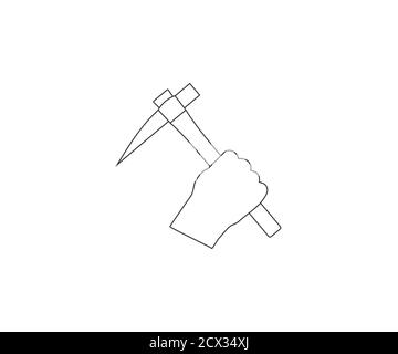 Hand holding pickaxe icon. Vector illustration, flat design. Stock Vector