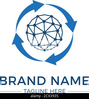 Global turnover. Sphere and arrows logo isolated on white background. Stock Vector