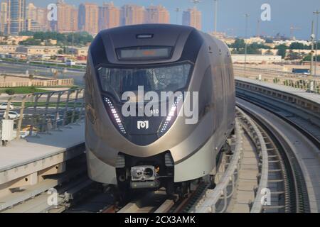 Doha Metro is one of the fastest driverless trains in the world running over a speed of above 100km/hr, Stock Photo