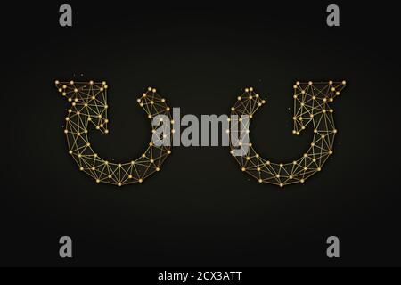 Golden abstract illustration of refresh or update arrows on dark background. Stock Vector