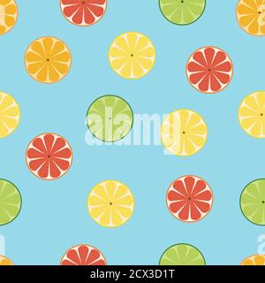 Lime, Lemon, Orange and Grapefruit slices seamless pattern design Stock Vector