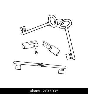 Two keys are spliced by a hinge. Little trick. Sketch Stock Vector