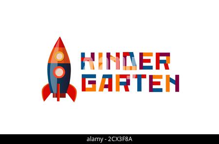 Preschool, kindergarten, playgroup logo icon design template with rocket.  Stock Vector