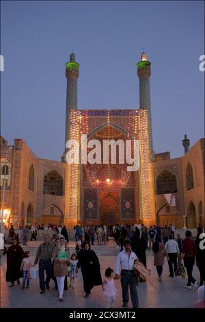 The Shah Mosque also known as Imam Mosque and Jaame' Abbasi Mosque. Dusk, Isfahan, Iran. Stock Photo