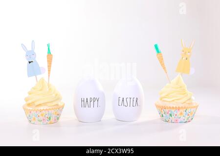 Easter Cupcakes Decorated Treats on White Background Stock Photo