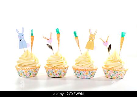 Easter Cupcakes Decorated Treats on White Background Stock Photo