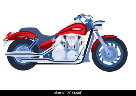 Vector illustration of red chopper motorcycle isolate on white background. Side view. Print for t-shirt, poster. Stock Vector