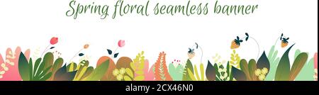 Nature background in spring coloures, floral concept for website banner, presentation template, cover and card design, marketing material. Seamless Stock Vector