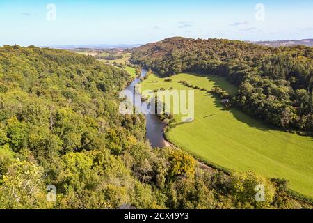 Symonds, Yat, England - September 2020:  Aerial view of the River Wye and surrounding countryside from the Symonds Yat Rock lookout point. Stock Photo