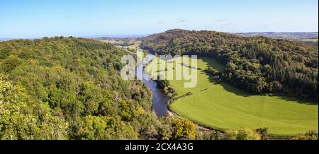 Symonds, Yat, England - September 2020:  Panoramic aerial view of the River Wye and surrounding countryside from the Symonds Yat Rock lookout point. Stock Photo