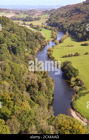 Symonds, Yat, England - September 2020:  Aerial view of the River Wye and surrounding countryside from the Symonds Yat Rock lookout point. Stock Photo