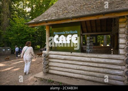 Symonds, Yat, England - September 2020:  The cafe at the Symonds Yat Rock lookout point. It is constructed of logs. Stock Photo