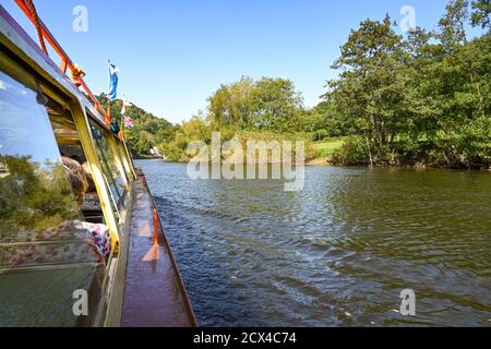 Symonds, Yat, England - September 2020:  River Wye in Symonds Yat seen from a small river boat. Stock Photo