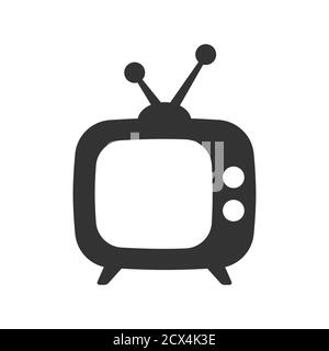 Retro tv set black vector icon. Old television box glyph symbol. Stock Vector